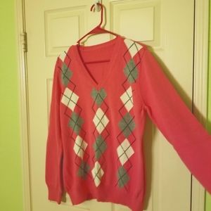 Hot Pink Argyle V neck sweater